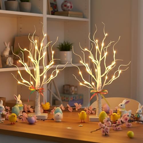 EAMBRITE Lighted Birch Tree with Led Lights, White Christmas Tree 2Pack