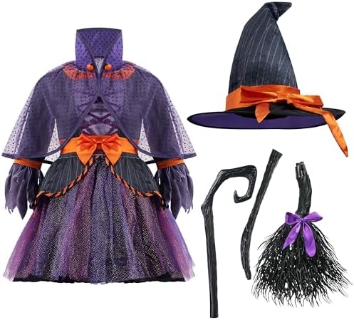 Spooktacular Creations Child Girl Orange Purple Witch Costume, Toddler Witch Outfit Set for Kids Halloween Dress Up Parties
