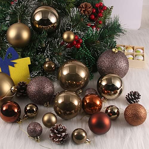 Vintage Copper 2.5" Christmas Balls Christmas Tree Decoration Ornaments Shatterproof Hanging Balls for Birthday Halloween Holiday Wedding Decorations Set of 36pcs