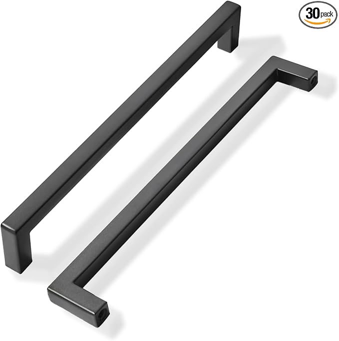 khtumeware 30 Pack 8 inch Center to Center Solid Black Cabinet Pulls Square Bar Drawer Handles Cabinet Handles Matte Black Drawer Pulls Kitchen Cabinet Hardware