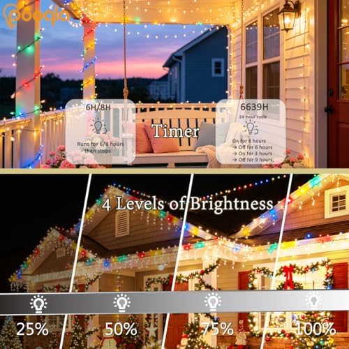 Pooqla 1000 LED Color Changing String Lights, 328 ft Warm White to Multicolor Christmas Lights Plug in with Remote, Connectable 11 Modes Waterproof Clear Wire Twinkle Fairy Lights Indoor Outdoor Decor