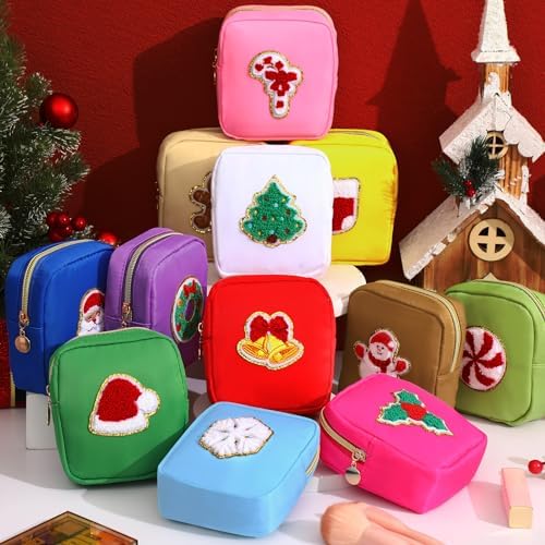 Abbylike 12 Pcs Christmas Preppy Patch Makeup Bags Bulk (Classic, Assorted)