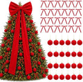 Knitgrip 49 Pcs Red Christmas Tree Decoration Set with Velvet Bow Ball