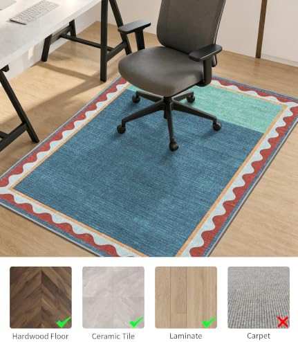 chakme Office Chair Mat for Hardwood Floor, 60"x45" (Blue Scalloped Border)