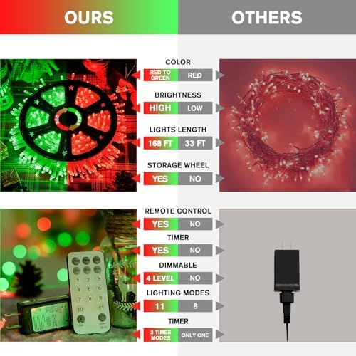 JMEXSUSS 168ft 600 LED Red to Green Halloween Lights Outdoor Indoor