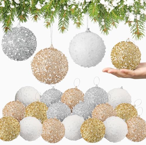 Lyrow 24 Pcs 4" Christmas Ball, Gold,Champagne Gold,Silver,White