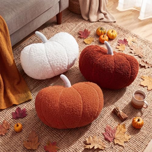Konohan 3 Pcs Pumpkin Pillows Fall Stuffed Pumpkin Plush Pillow for Autumn Halloween Thanksgiving Christmas Bedroom Sofa Couch Supplies