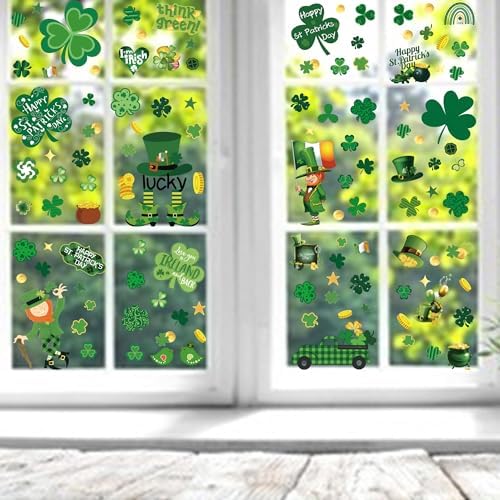 st Patricks Day Decorations Window clings 10 Sheet for Glass Windows Shamrock Window clings Stickers