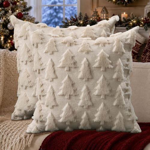 DFXSZ Christmas Tree Pillow Covers 26x26 Set of 2 Christmas Decor Beige