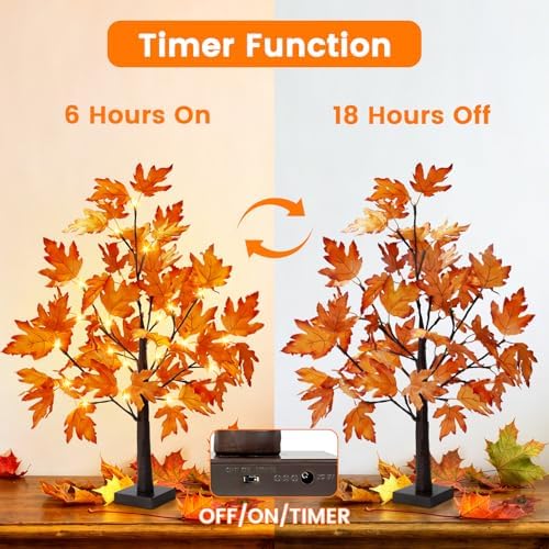 2FT Fall Decorations for Home Artificial Lighted Maple Tree Lights Decor