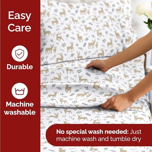 Christmas Sheet Set, Reindeer, Festive Holiday Xmas Bedding Set - Full Size