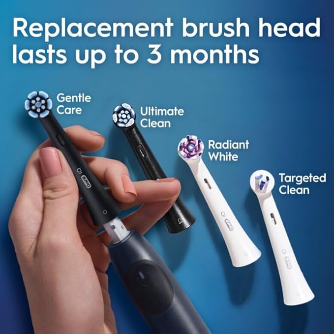 Oral-B Rechargeable Electric Toothbrush, iO2 Starter Kit, 3 Cleaning Modes, Automatic Pressure Sensor to Protect Gums, 2 Brush Heads, Night Black