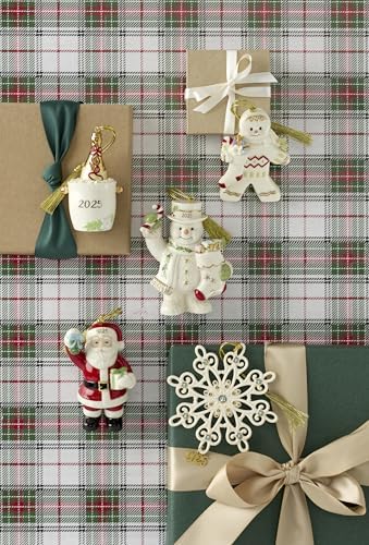 Lenox Ornament, 2025 Snowman with Stocking Christmas Ornament, Made from Porcelain Featuring Gold Accents and Hanging Cord, Snowman with Stocking Design, Christmas Tree Decorations (White, 1 Piece)
