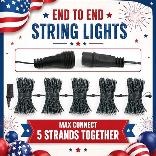 OZS Connectable 2Pack 164Ft 400LED 4th of July String Lights,Red White Blue