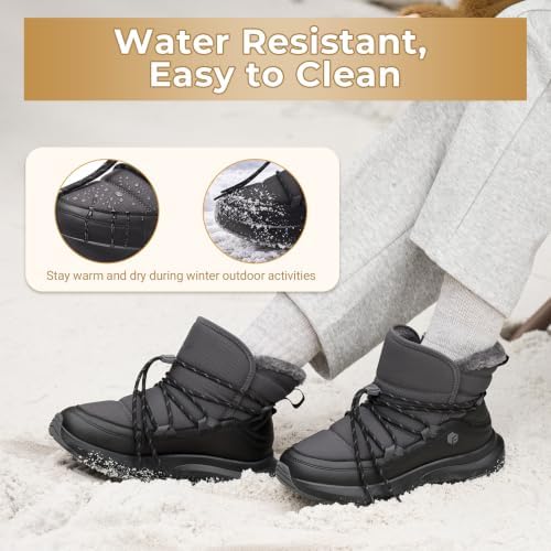FitVille Wide Width Snow Boots for Women Slip On Fur Lined Ankle Booties
