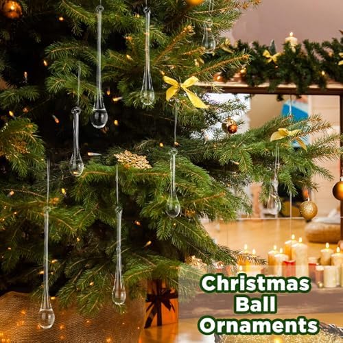 66 Pcs Crystal Glass Teardrop Christmas Ornaments, 4 Medium Size