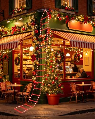 Toodour LED Christmas Lights - 10ft Christmas Decorative Ladder Lights with Santa Claus, Xmas Decorations Light for Indoor Outdoor, Window, Garden, Home, Wall, Xmas Tree Decor - Red