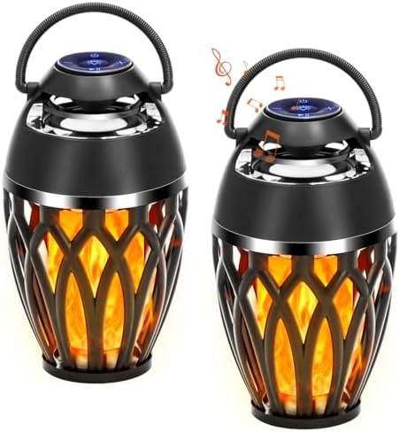 2 Pack Outdoor Bluetooth Speakers, LED Flame Light, Gifts for Men & Women