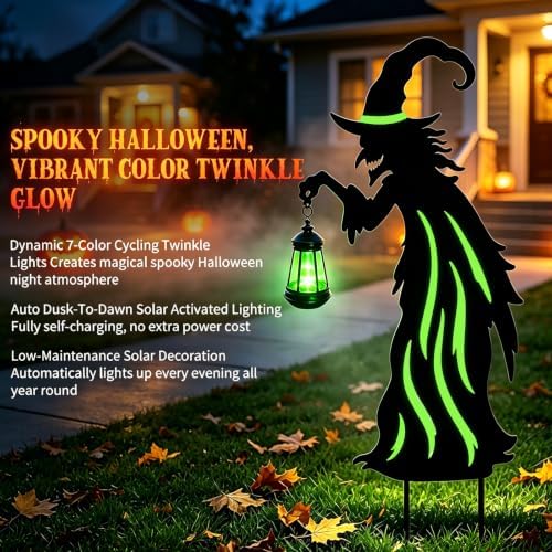 Halloween Decorations Outdoor Metal Witch Garden Stakes with Solar Lights