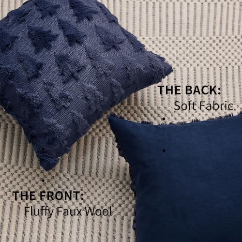 DFXSZ Christmas Tree Pillow Covers 18x18 Set of 2 Christmas Decor Navy Blue