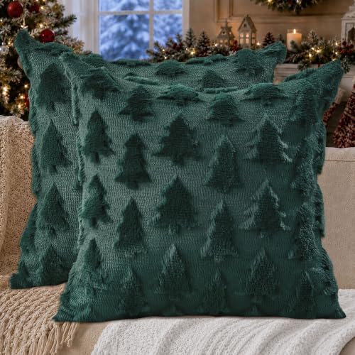 DFXSZ Christmas Tree Pillow Covers 24x24 Set of 2 Christmas Decor Green
