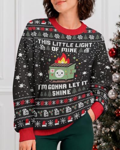 34HD Ugly Xmas Sweater–Funny Knit Christmas Sweater for Women & Men 2025, Long Sleeve Crewneck Holiday Pullover, Unisex Gift