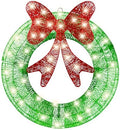 Ogrmar 24in Lighted Christmas Wreath Decoration Metal LED Lighted Wreaths