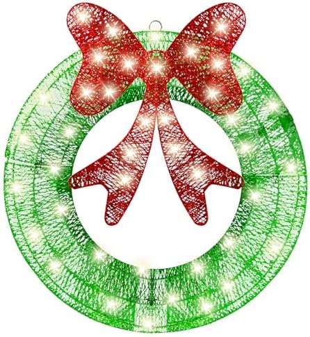 Ogrmar 24in Lighted Christmas Wreath Decoration Metal LED Lighted Wreaths