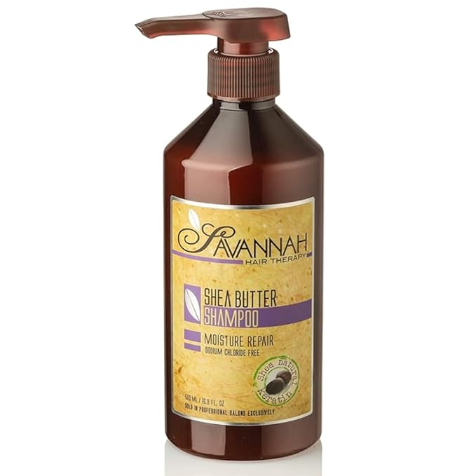 Savannah Hair Therapy Shampoo with Shea Butter & Keratin – Moisturizing, Sulfate-Free Cleanser for Dry, Damaged or Color-Treated Hair – Professional Salon Formula 500 ml (16.9 oz)