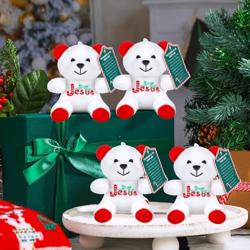 Haull 18 Pcs Christmas Jesus Mini Plush Bears, Red