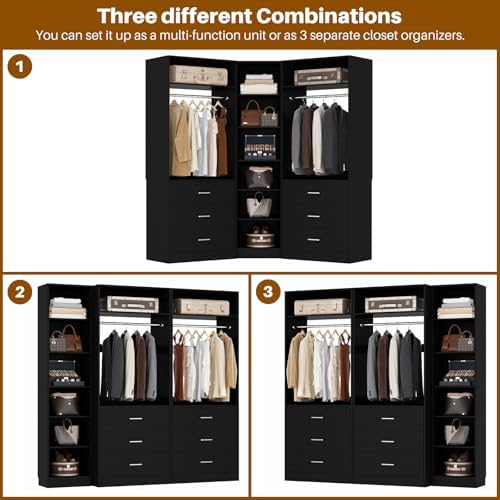 Besiost Closet System with 6 Drawers & 10 Shelves, Corner Closet Organizer