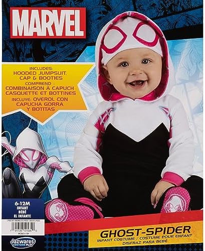 Marvel Spider-Gwen Official Infant Deluxe Halloween Costume - Premium Minky Fabric and Non-Slip Grip Booties