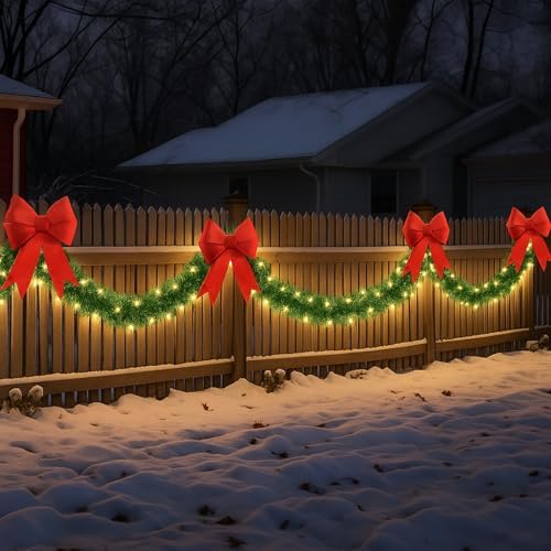 Kingdder 2 Pcs 30FT Outdoor Christmas Garland with Solar Lights, Warm White