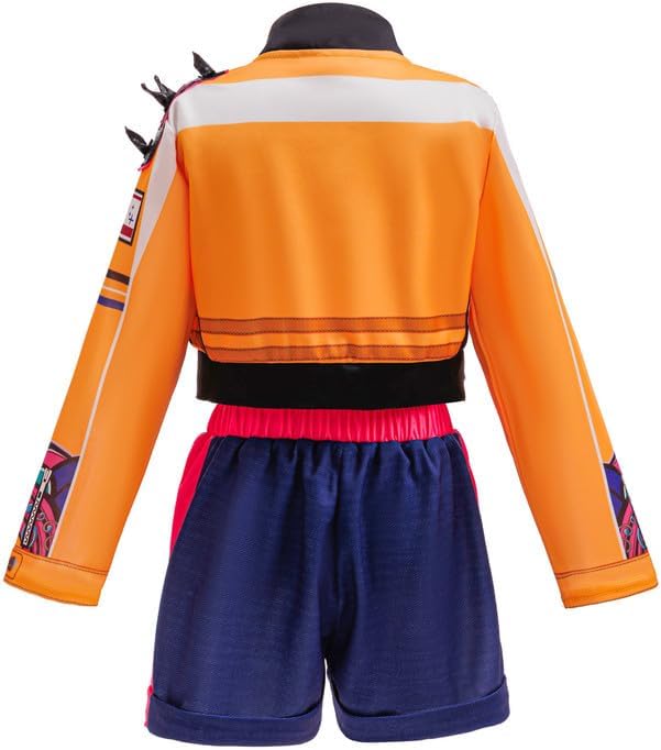 Xefenki Girls Kpop Costumes Kids Halloween Outfits 5PSC Set Include Wig Jacket T-Shirt Shorts and Pendant