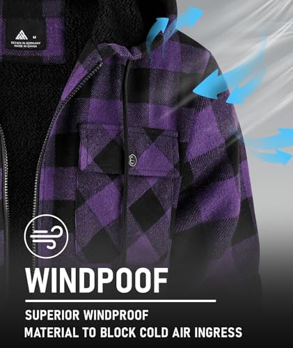 GEEK LIGHTING Men's Flannel Shirts Jacket Sherpa Lined Plaid Zipper Hoodie