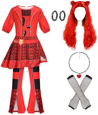 4-13 Years Rise of Red Girls Cosplay Costume Sets with, Role Playing Outfits Halloween Christmas Party