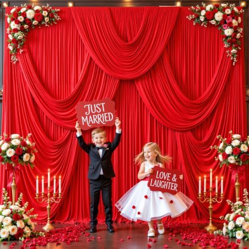 10x10 Red Backdrop Curtain for Parties Wedding Wrinkle Free Red Photo Curtains Backdrop Drapes Fabric Decoration for Birthday Party Baby Shower Christmas 5ft x 10ft,2 Panels