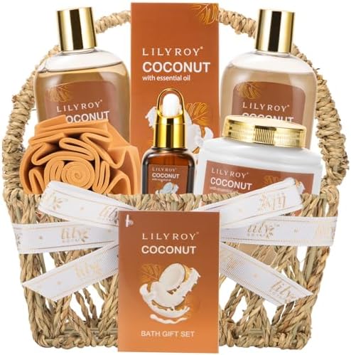 Coconut Spa Gifts Set - 7Pcs Moisturizing Spa Gift Basket for Women & Men