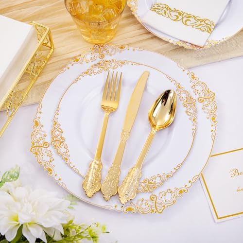 Hioasis 175 Pcs White Gold Plates for Wedding