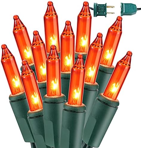 BrizLabs Orange Halloween Lights 300 Count 69.6ft Incandescent Light String