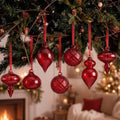 Hungdao 14pcs Vintage Christmas Ornaments Retro Glass Balls, Red