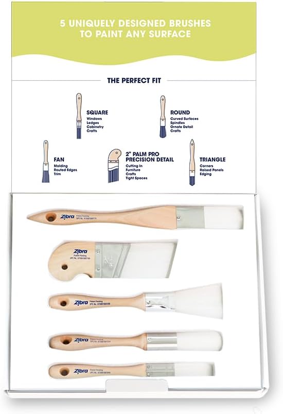 5-Piece Detail Paint Brush Set with Assorted Paint Brushes for Murals, Furniture and Home Projects, White