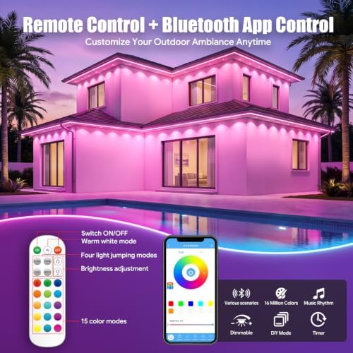 MUCCCUTE Permanent Outdoor Lights for Holidays Easter 300ft RGB House Light w/App & Remote Control Smart Rainbow LED IP67 Waterproof for New Year Christmas Roof Eaves Garden Décor All Year Around