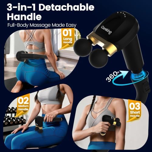 3-in-1 Massage Gun with Detachable Long Handle, Dual-Head Back Massager
