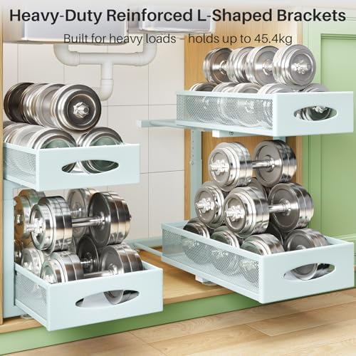 Under Sink Organizer, 2 Tier Pull out Cabinet Organizer Baskets with Mesh Sliding Drawers, Slide out Storage Shelf for Home, Kitchen, Bathroom, Pantry, Office Cabinet(1 Pack, Blue)