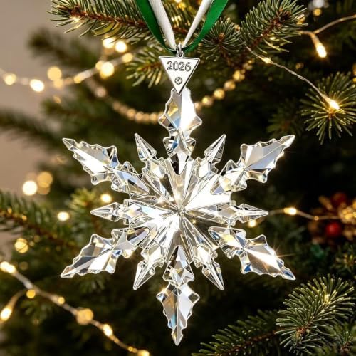 2026 Annual Christmas Ornaments Crystal Snowflake Star - Christmas Tree Ornaments Pendant Crystal Sun Catcher Home Hanging Decor (White 2026)