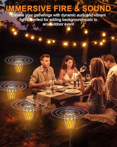 2 Pack Outdoor Bluetooth Speakers, LED Flame Light, Gifts for Men & Women