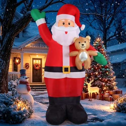 8.5FT Christmas Inflatable Santa Hold Bear, Blow Up Christmas Outdoor Decoration Built in LED Lights, Holiday Xmas Inflatables for Yard Garden Lawn Outhouse Party Decorations