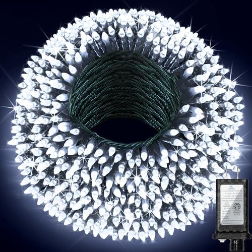 240FT Christmas Lights Outdoor, 750 LED Christmas Tree Decoration Lights with 12 Modes & Timer Memory, Dimmable Plug In Waterproof LED Xmas Light for Yard Trees Wedding Party Holiday Cool White