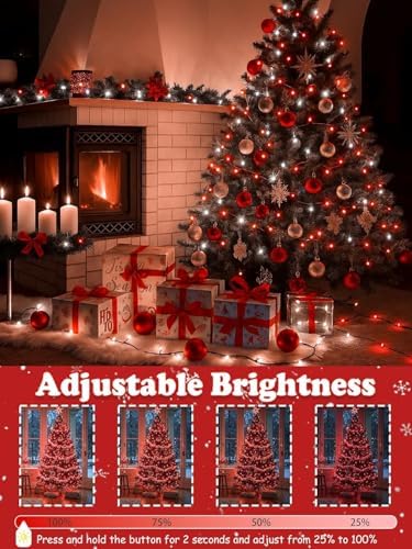 2 Pack 66FT 200 LED Christmas String Lights Outdoor Indoor Red and White